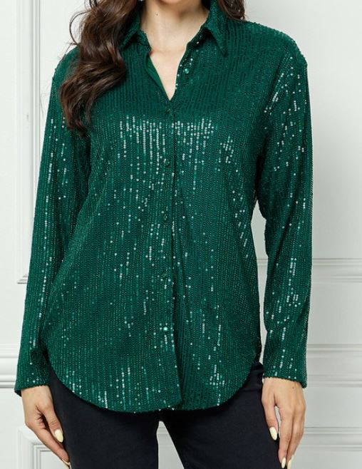 Button Down Sequin Blouse - House of FaSHUN by Shun Melson