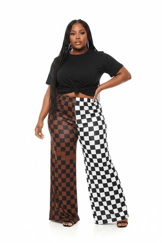 Checkerboard Wide-Leg Palazzo Pants - House of FaSHUN by Shun Melson