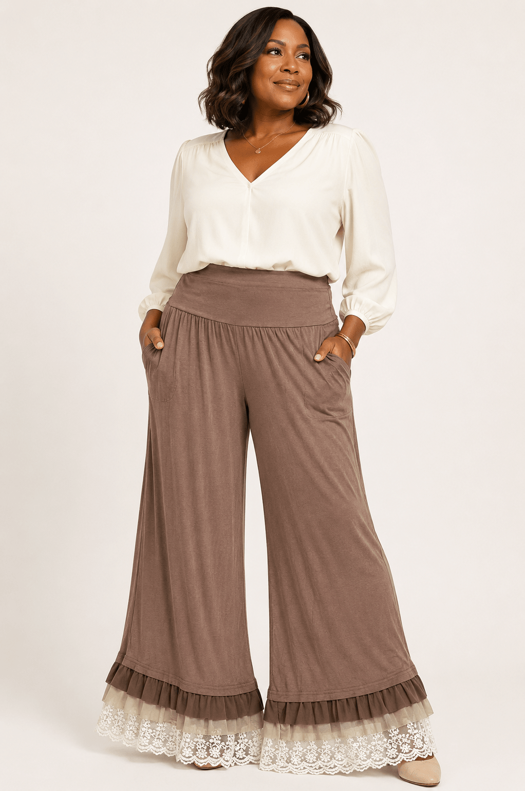 Cocoa Lace Palazzo Pants - House of FaSHUN by Shun Melson