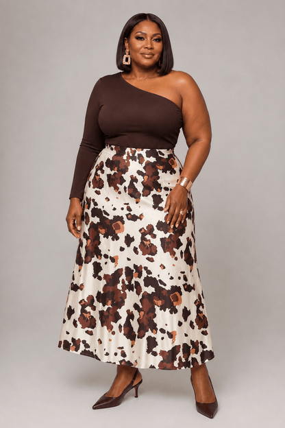 Cow Print Midi Skirt PLUS - House of FaSHUN by Shun Melson