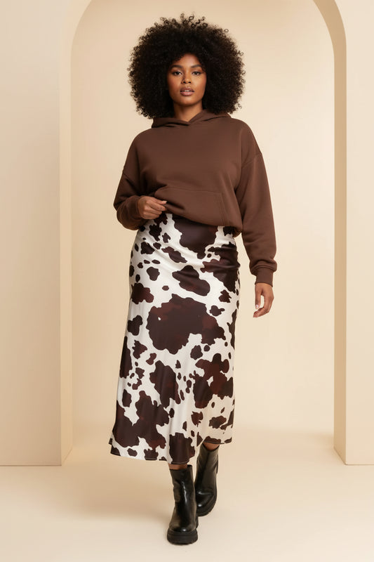 Cow Print Midi Skirt PLUS