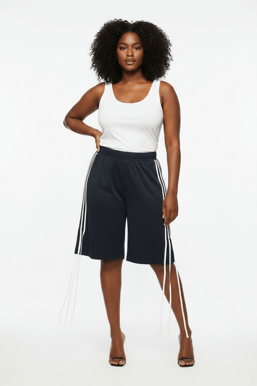 Dark Navy Triple Stripe String Shorts - House of FaSHUN by Shun Melson