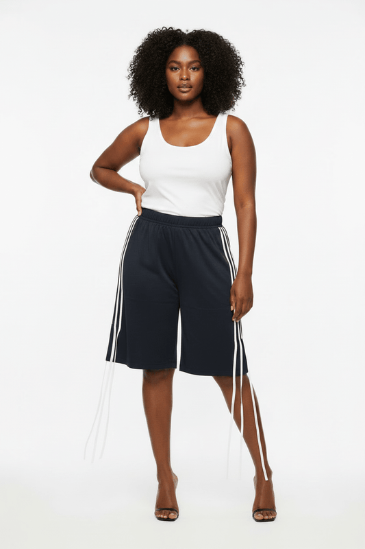 Dark Navy Triple Stripe String Shorts - House of FaSHUN by Shun Melson