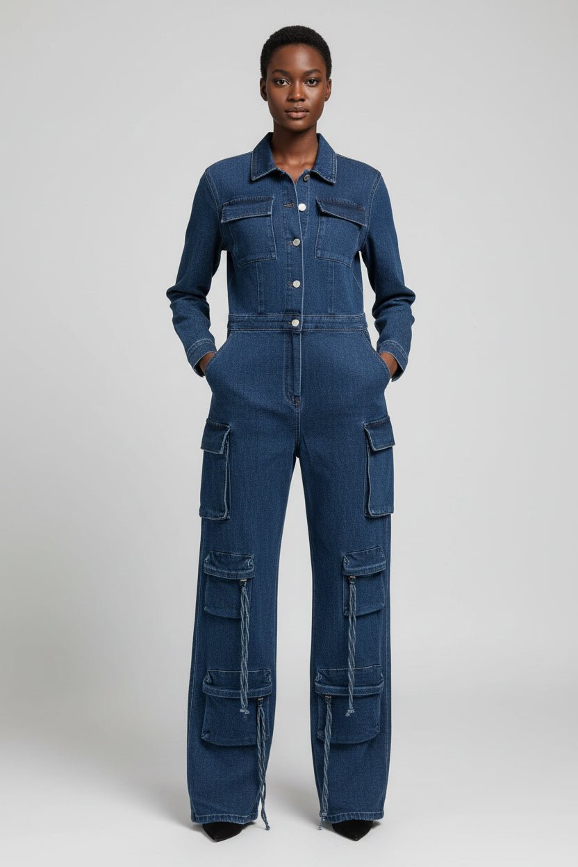 Denim Cargo Jumpsuit - House of FaSHUN by Shun Melson
