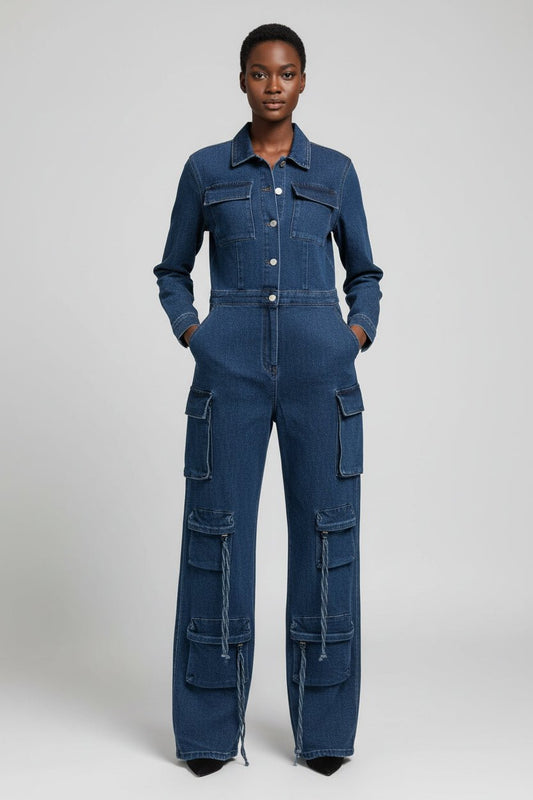 Denim Cargo Jumpsuit - House of FaSHUN by Shun Melson