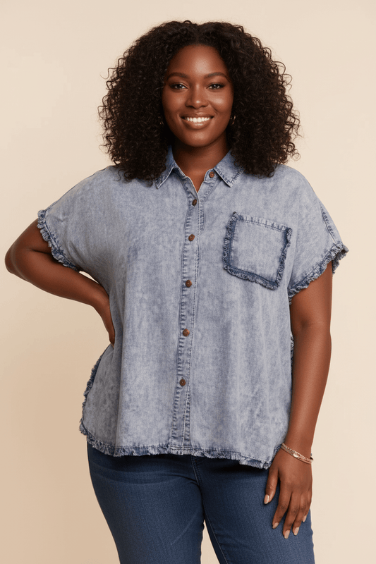 Denim Chambray Blouse - House of FaSHUN by Shun Melson
