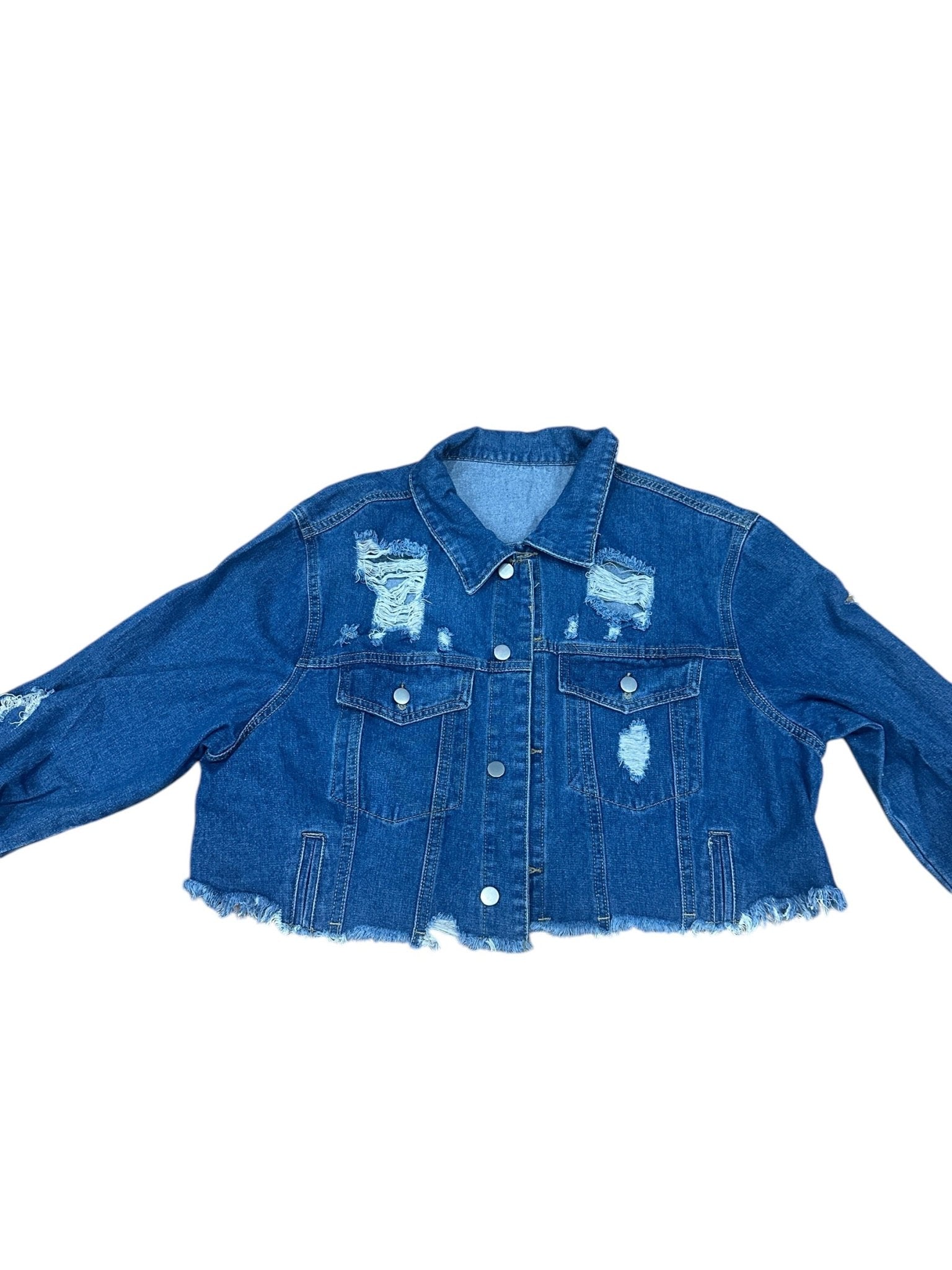 Denim Cropped Distressed Jacket PLUS - House of FaSHUN by Shun Melson