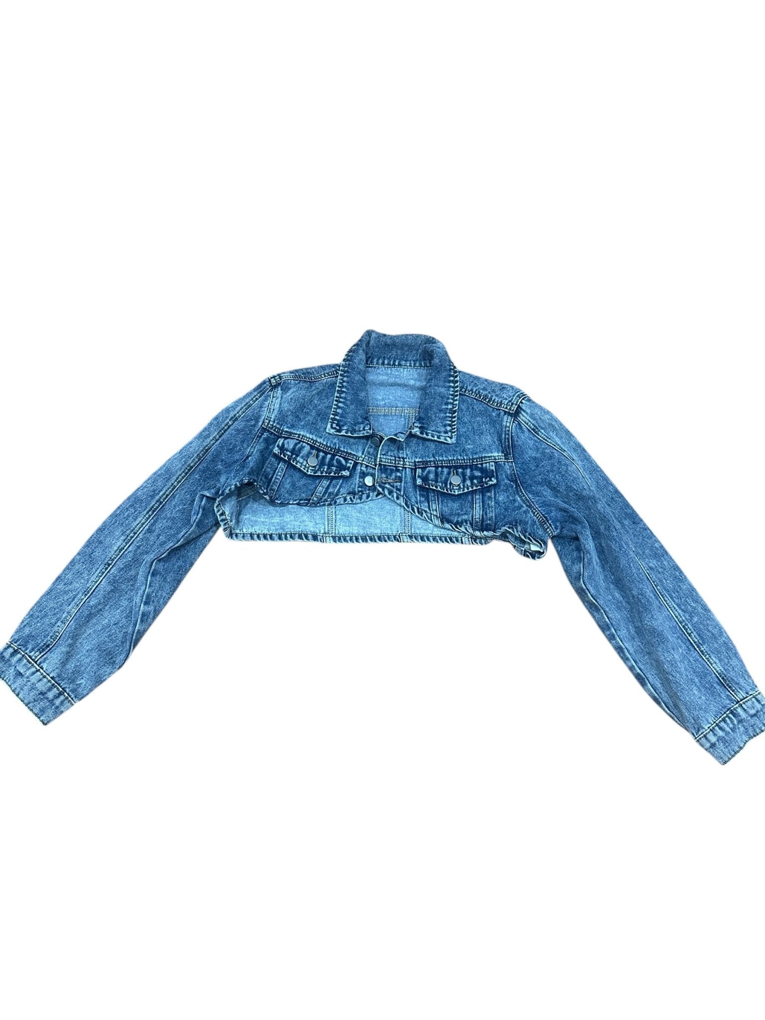 Denim Cropped Distressed Jacket PLUS - House of FaSHUN by Shun Melson