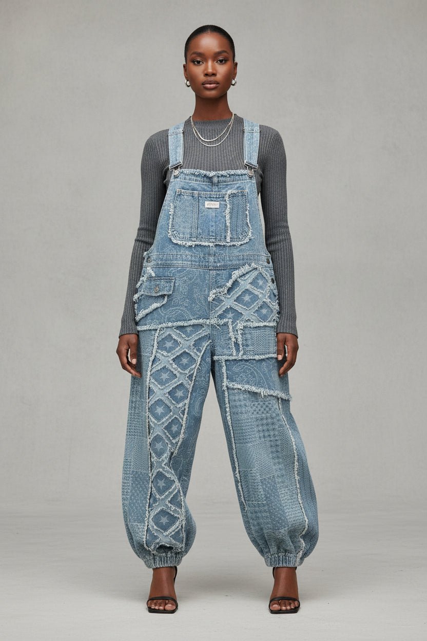 Denim Patchwork Overall Jumpsuit - House of FaSHUN by Shun Melson