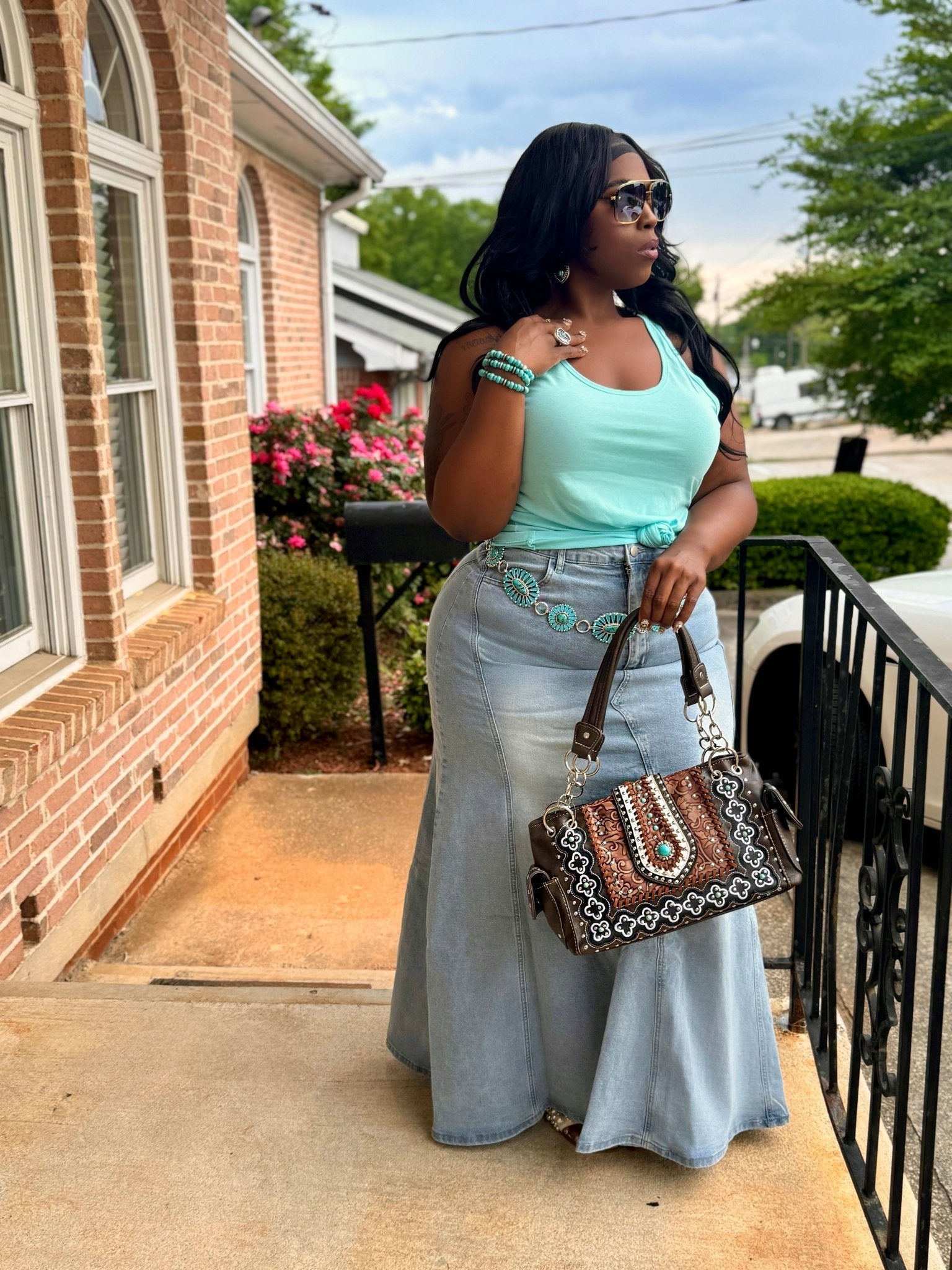 Denim Plus Flare Bottom Skirt - House of FaSHUN by Shun Melson