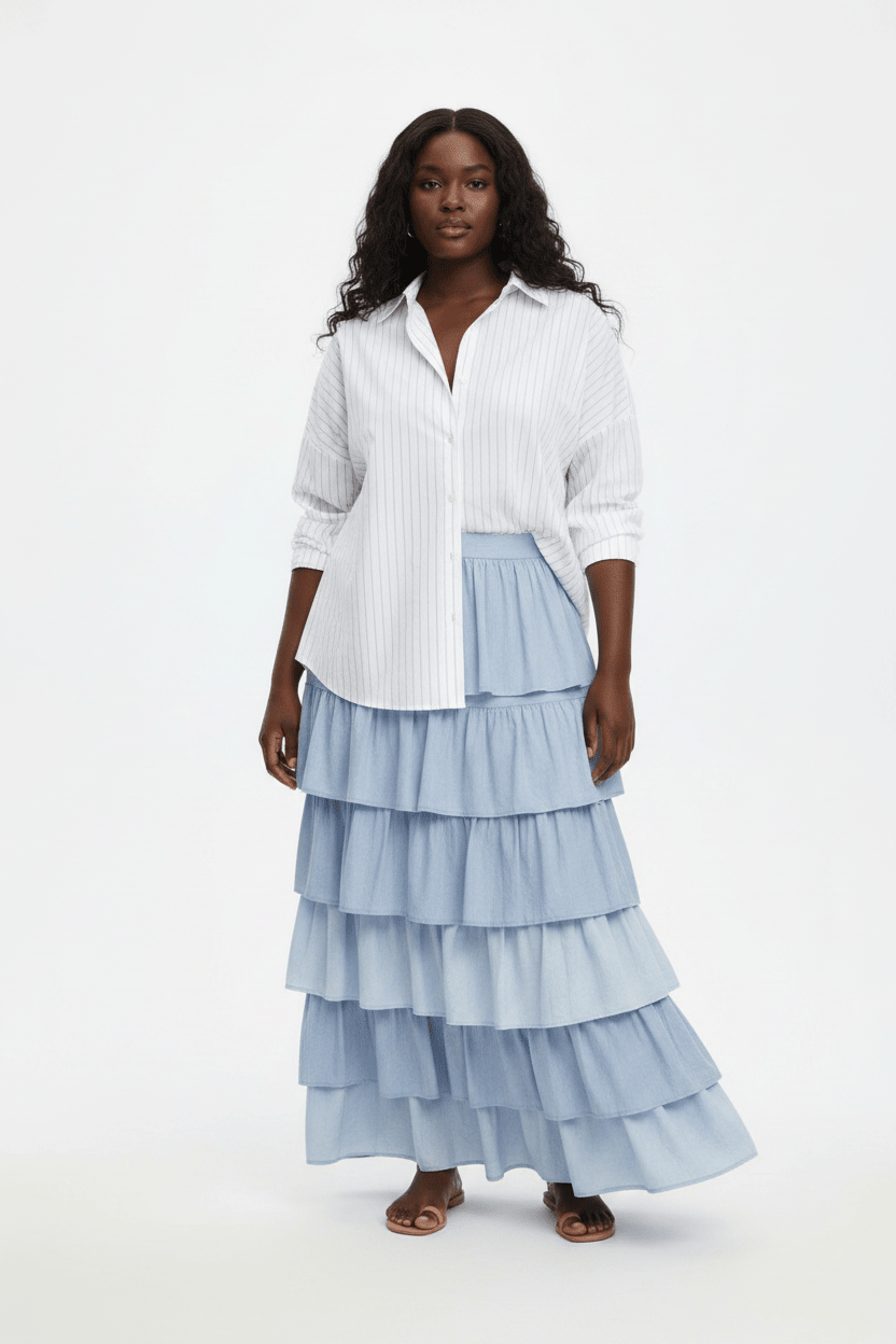 Denim Tiered Skirt - House of FaSHUN by Shun Melson