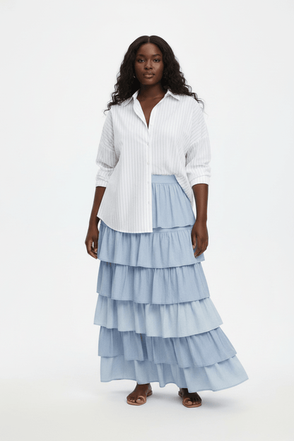Denim Tiered Skirt - House of FaSHUN by Shun Melson