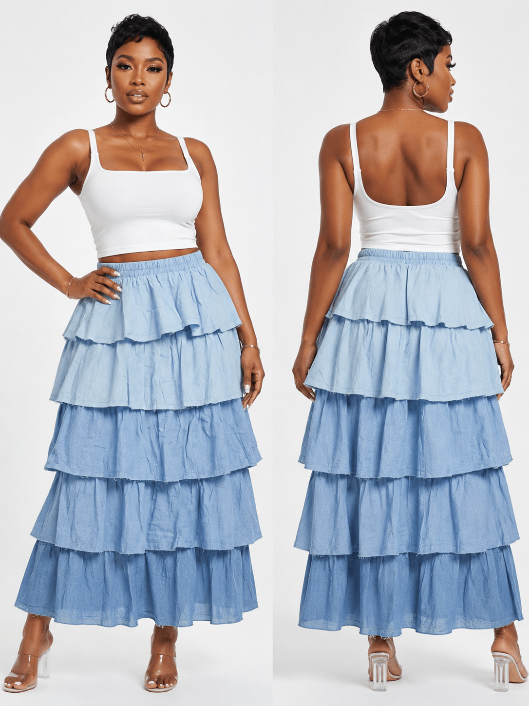 Denim Tiered Skirt - House of FaSHUN by Shun Melson
