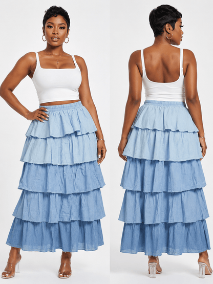 Denim Tiered Skirt - House of FaSHUN by Shun Melson