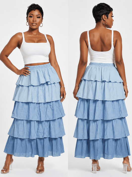 Denim Tiered Skirt - House of FaSHUN by Shun Melson