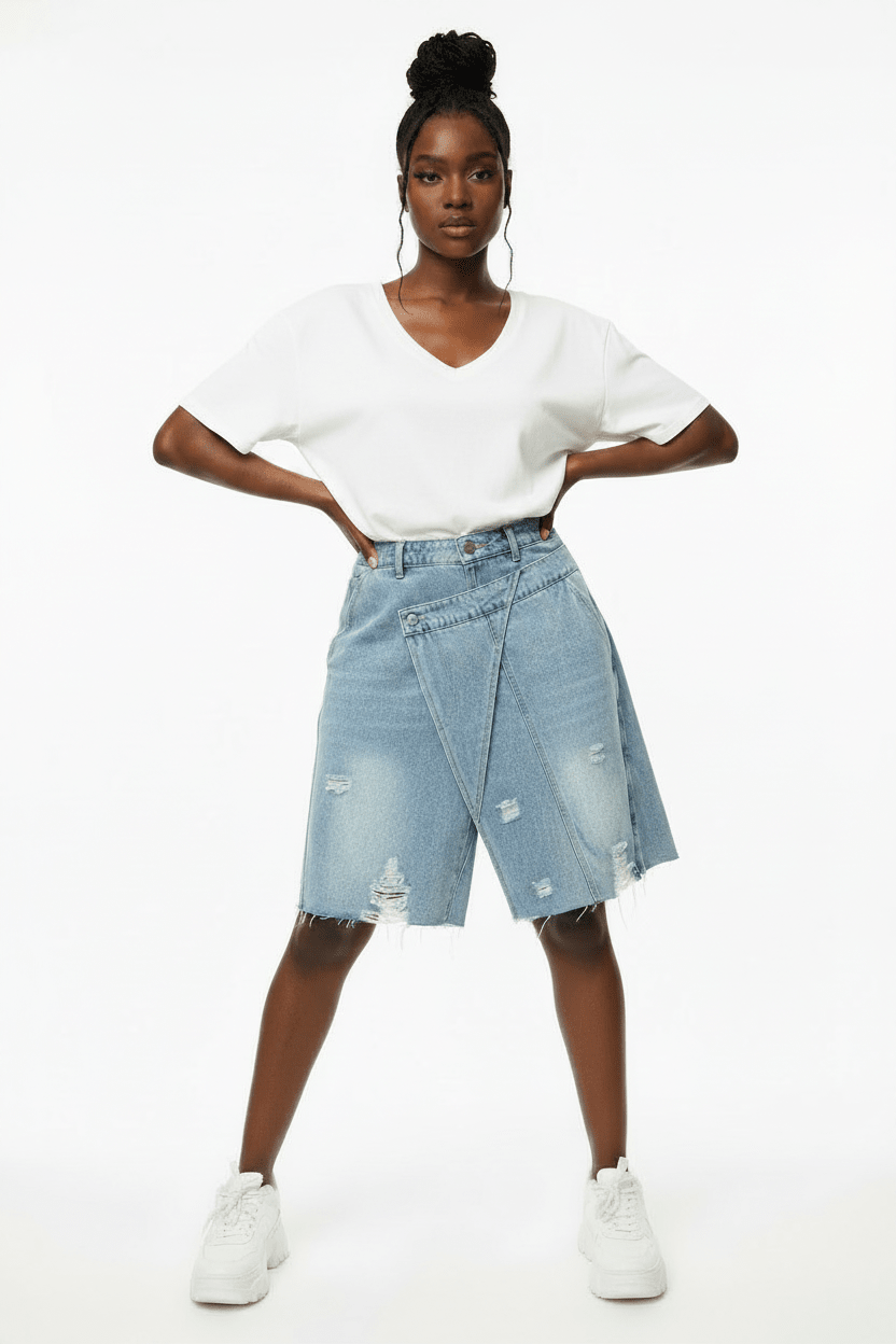 Double Denim Distressed Shorts - House of FaSHUN by Shun Melson