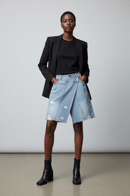 Double Denim Distressed Shorts - House of FaSHUN by Shun Melson