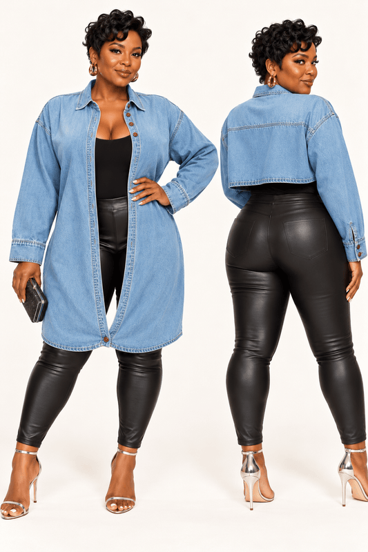Double Take Denim Shacket - House of FaSHUN by Shun Melson