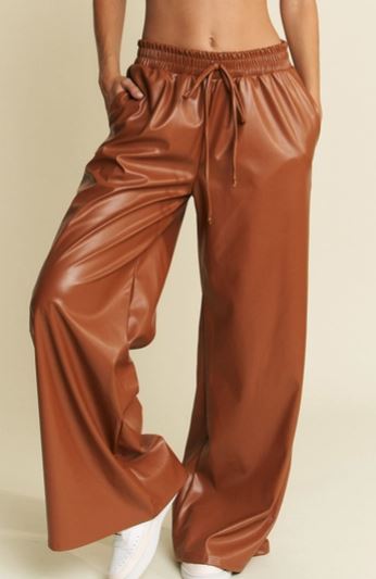 Faux Leather Cognac Pants - House of FaSHUN by Shun Melson