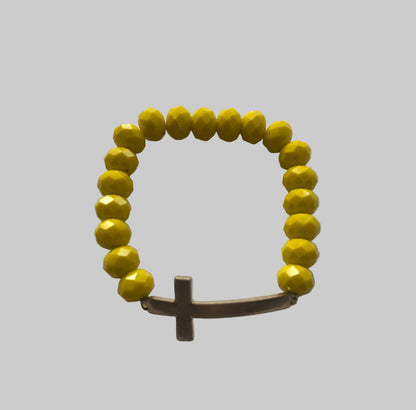 Gold Cross Beaded Stretch Bracelet - House of FaSHUN by Shun Melson