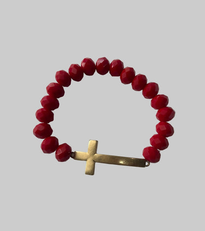 Gold Cross Beaded Stretch Bracelet - House of FaSHUN by Shun Melson