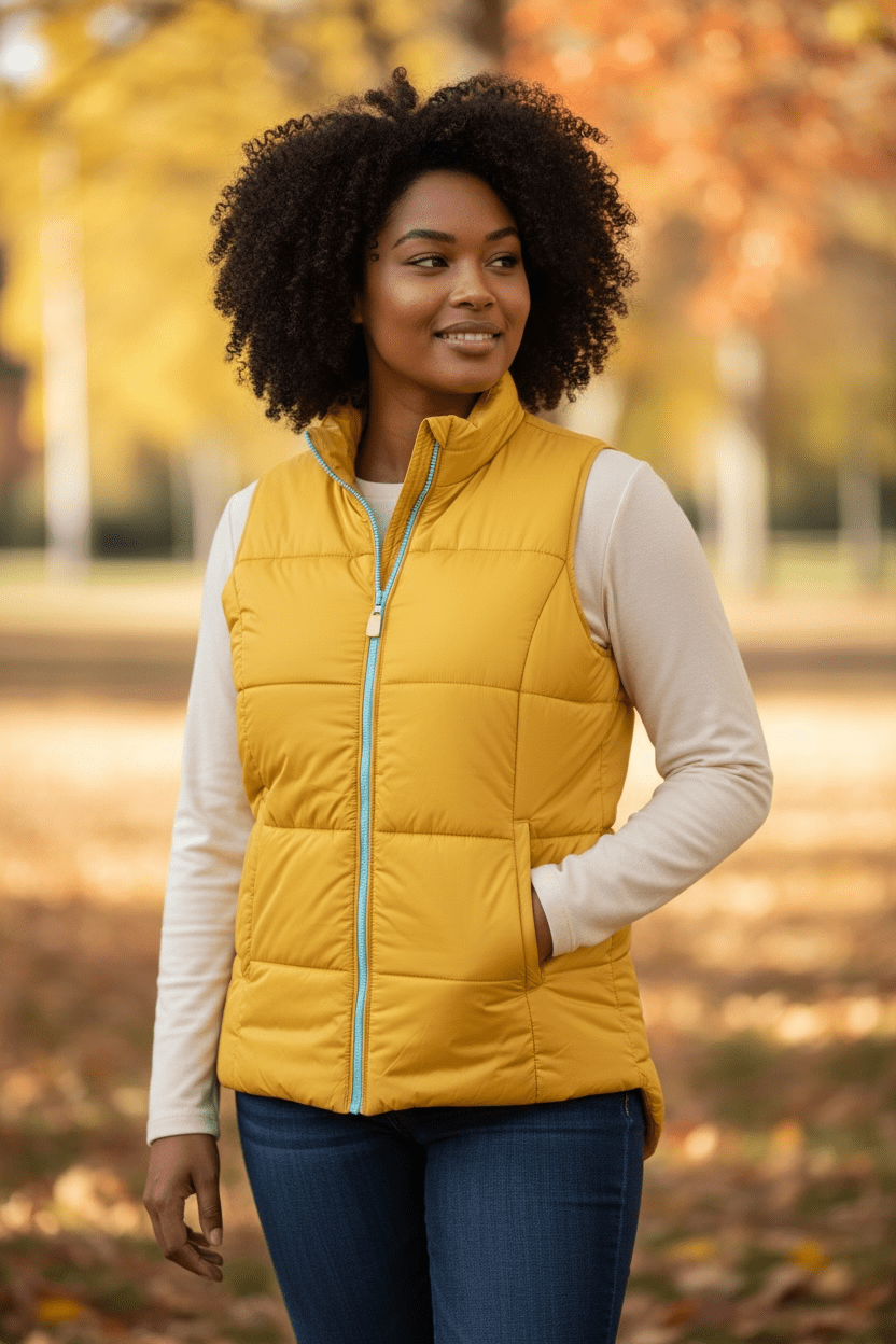 Golden Mustard Puff Vest - House of FaSHUN by Shun Melson