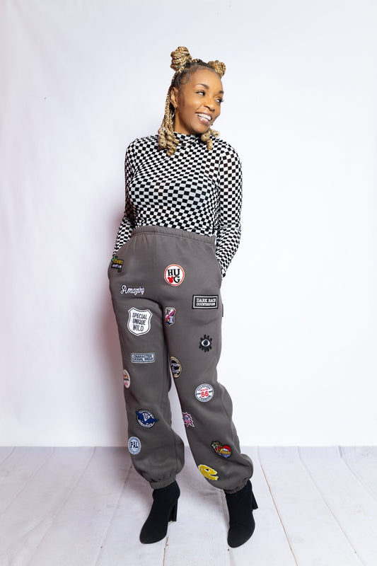 Grey Patchwork Joggers - House of FaSHUN by Shun Melson