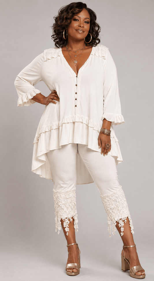 Ivory Boho Ruffle Hi-Low Top - House of FaSHUN by Shun Melson