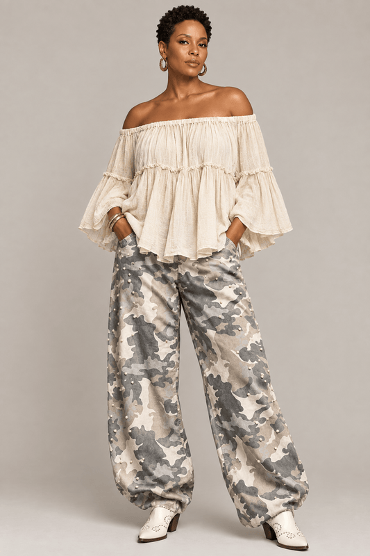 Light Camo Pearl Pant - House of FaSHUN by Shun Melson