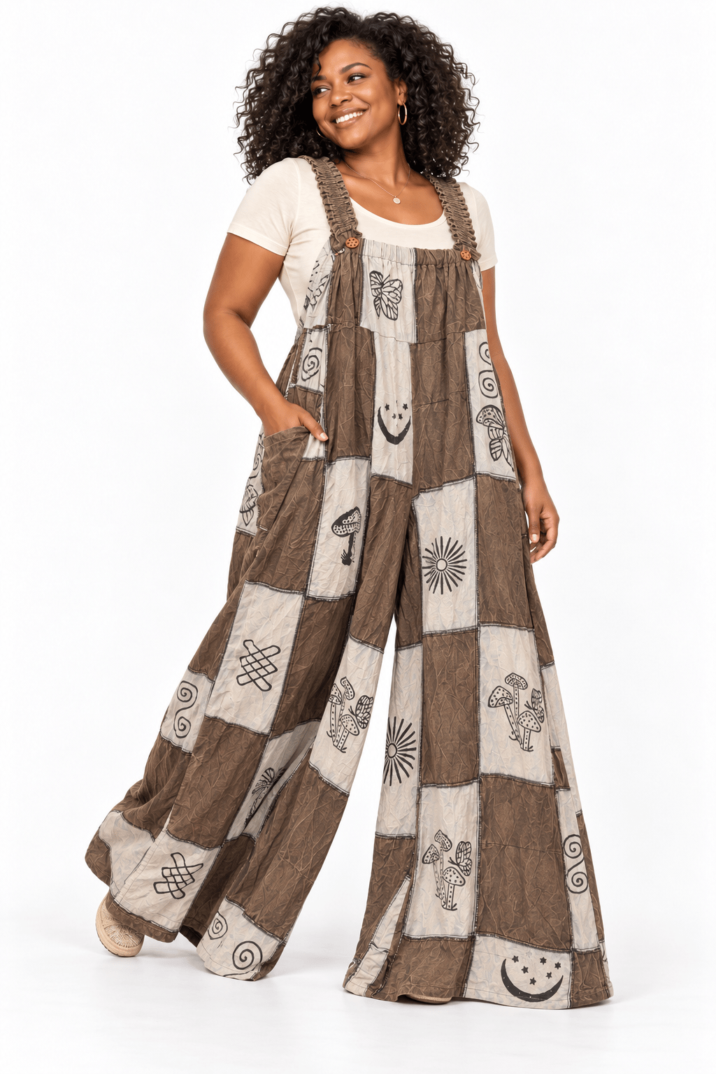 Mushroom Patchwork Wide Leg Jumpsuit - House of FaSHUN by Shun Melson