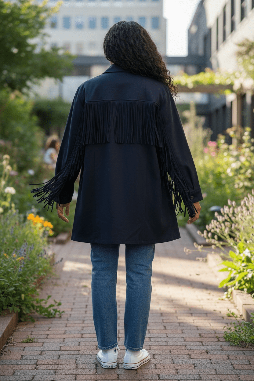 Navy Fringe Shacket - House of FaSHUN by Shun Melson