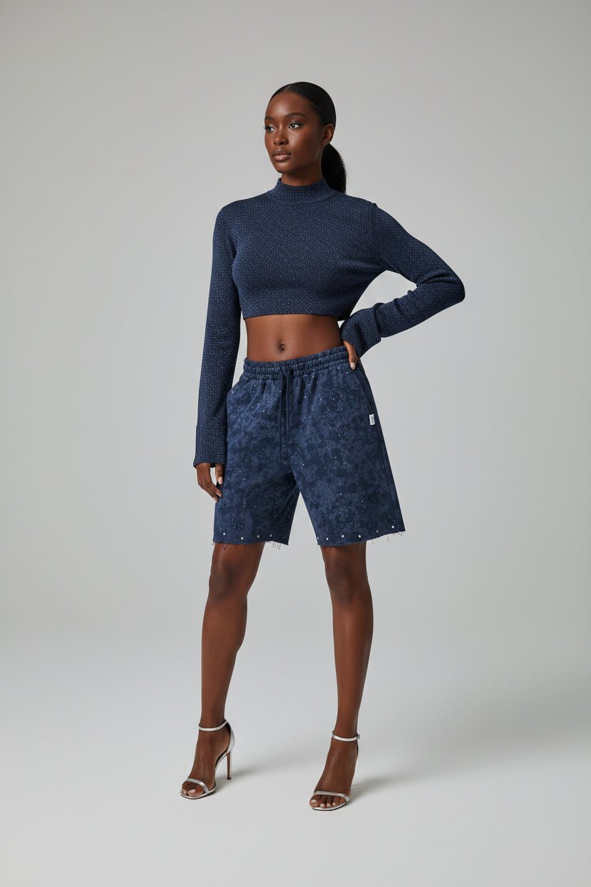 Navy Tye Dye Rhinestone Shorts - House of FaSHUN by Shun Melson