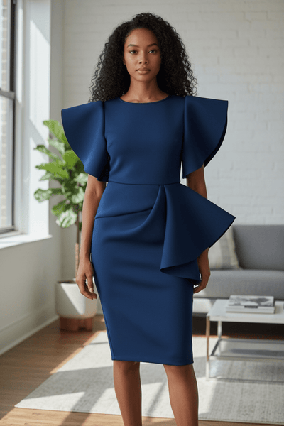 blue neoprene dress Neoprene Dress With High-Low Skirt Saiid Kobeisy