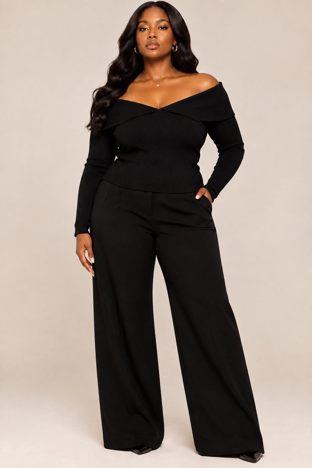 Off Shoulder Black Knit Blouse