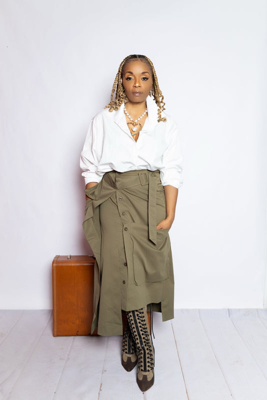 Olive Deep Pocket Skirt Preorder - House of FaSHUN by Shun Melson