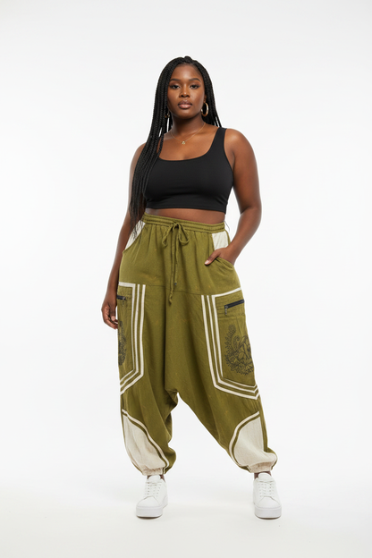 Olive Green Harem Pants on Black Curvy Model