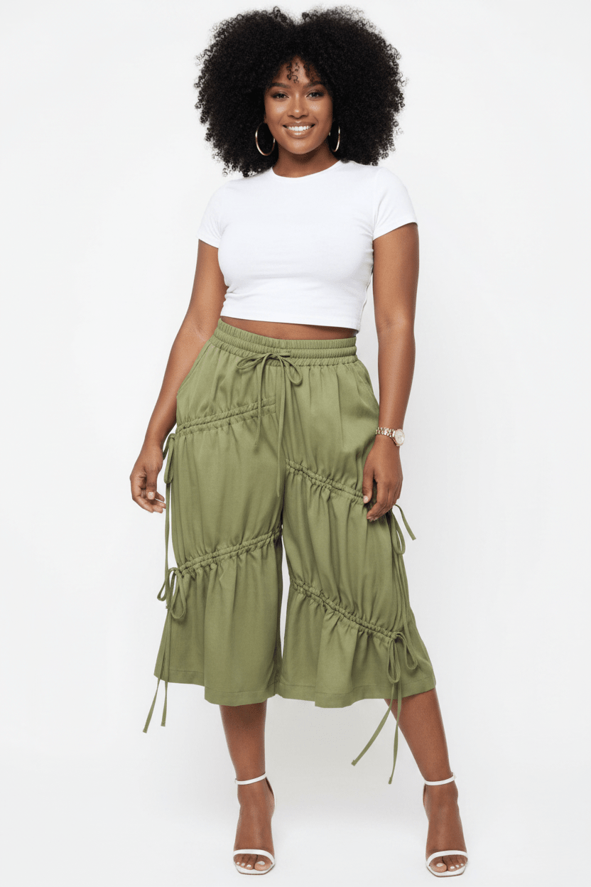 Olive String Shorts - House of FaSHUN by Shun Melson