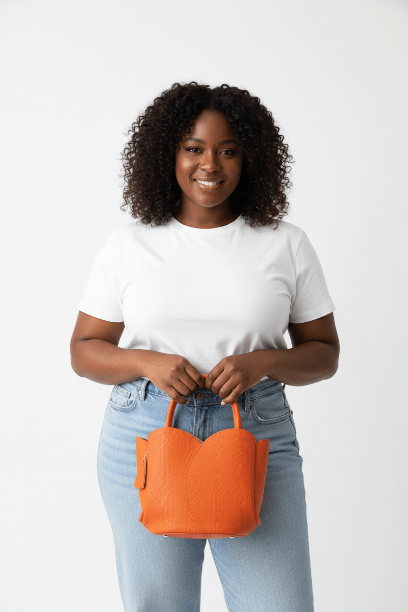 Orange Scalloped Tulip Basket Bag - House of FaSHUN by Shun Melson