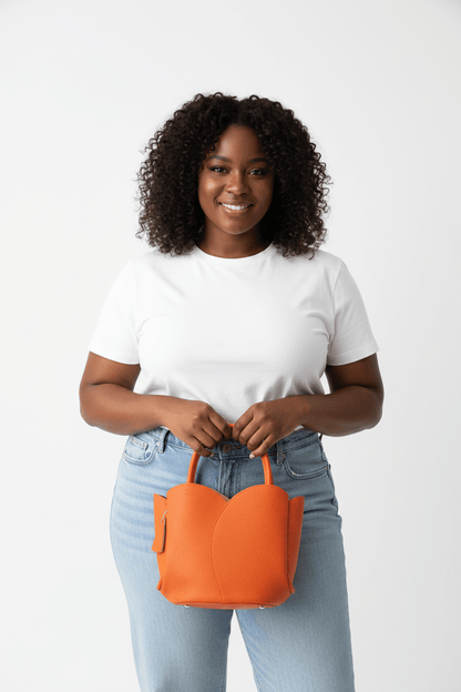 Orange Scalloped Tulip Basket Bag - House of FaSHUN by Shun Melson