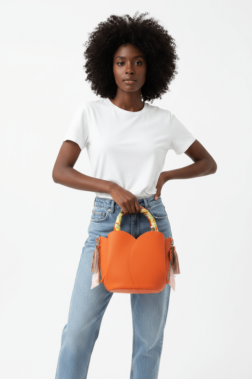 Orange Scalloped Tulip Basket Bag - House of FaSHUN by Shun Melson