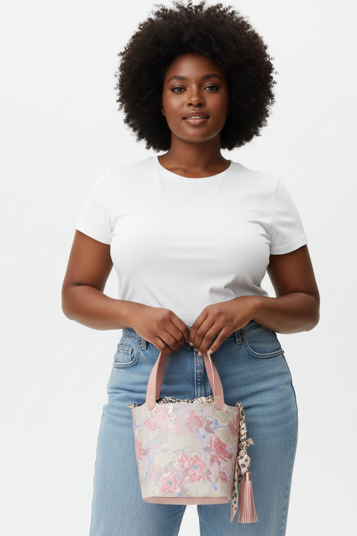 Pink Floral Dragon Bucket Bag - Curvy
