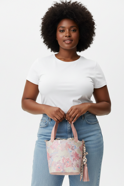 Pink Floral Dragon Bucket Bag - Curvy