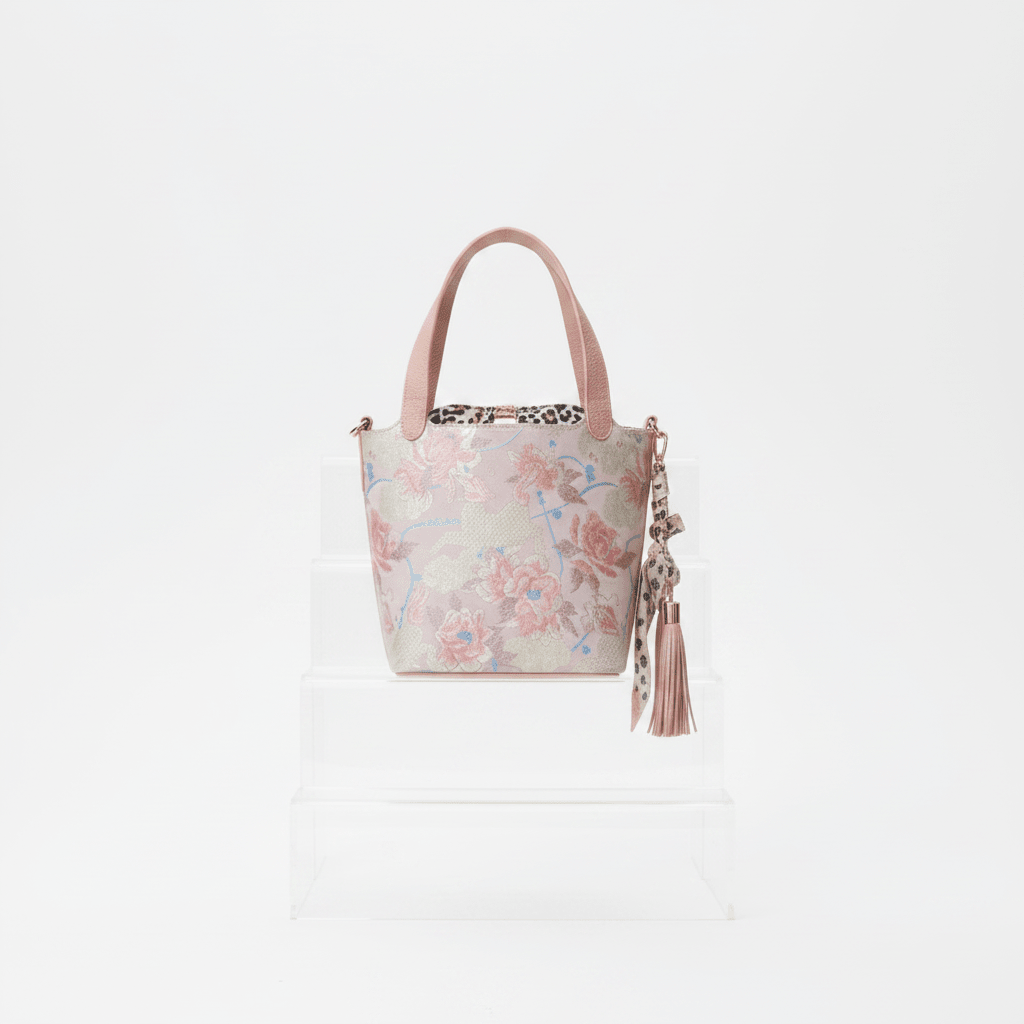 Pink Floral Dragon Jacquard Bucket Bag - House of FaSHUN by Shun Melson