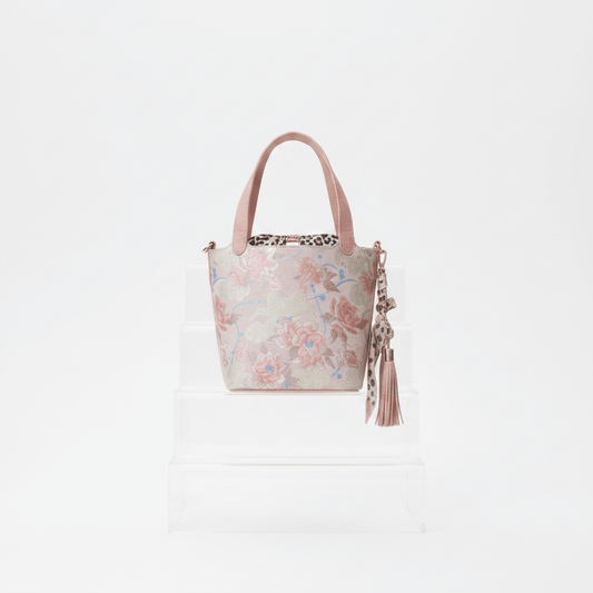 Pink Floral Dragon Jacquard Bucket Bag - House of FaSHUN by Shun Melson