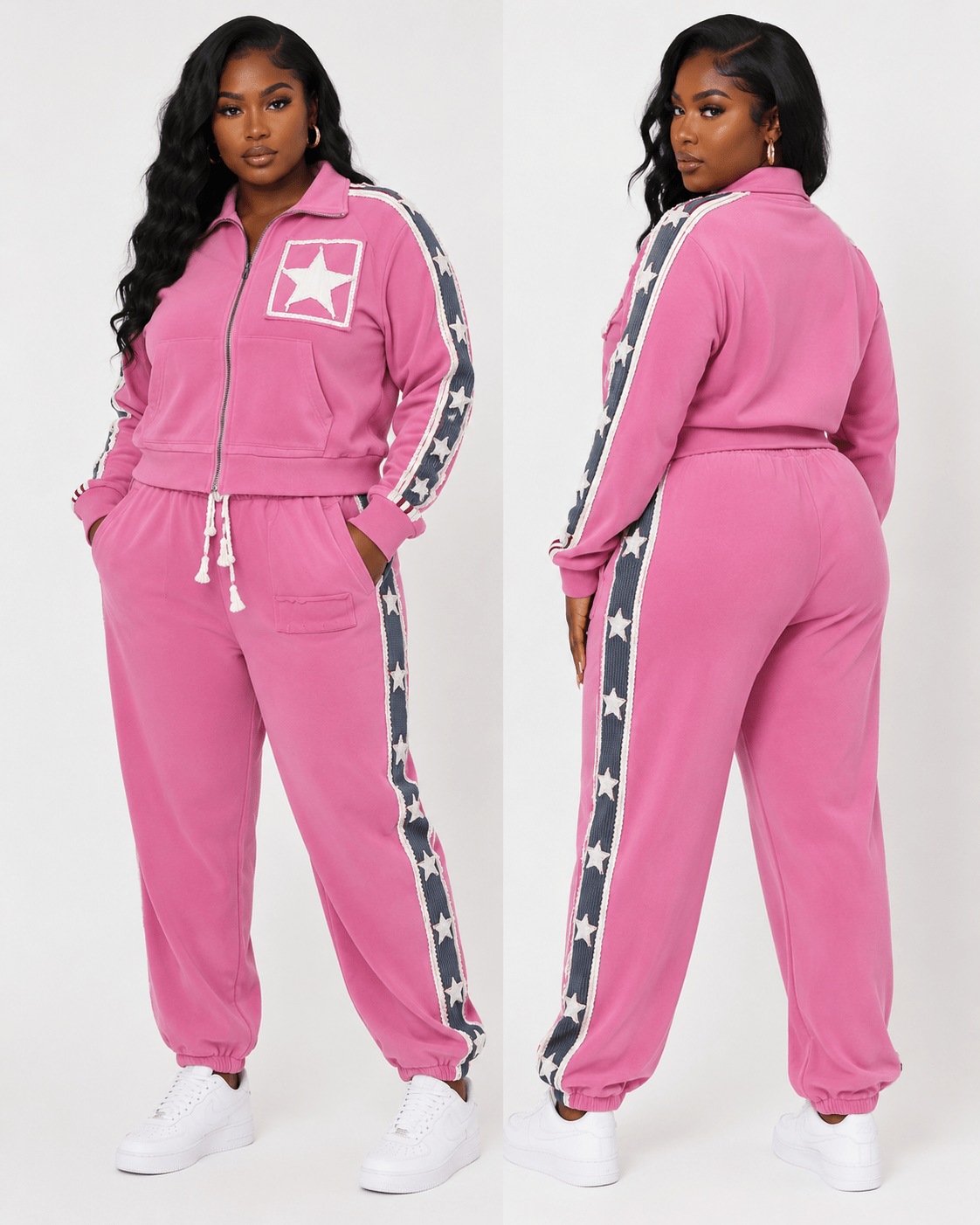 Pink Star Stripe Zip-Up Jacket & Jogger Set - House of FaSHUN by Shun Melson