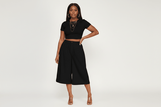 Pleated Cropped Wide Leg Culotte Pants - House of FaSHUN by Shun Melson