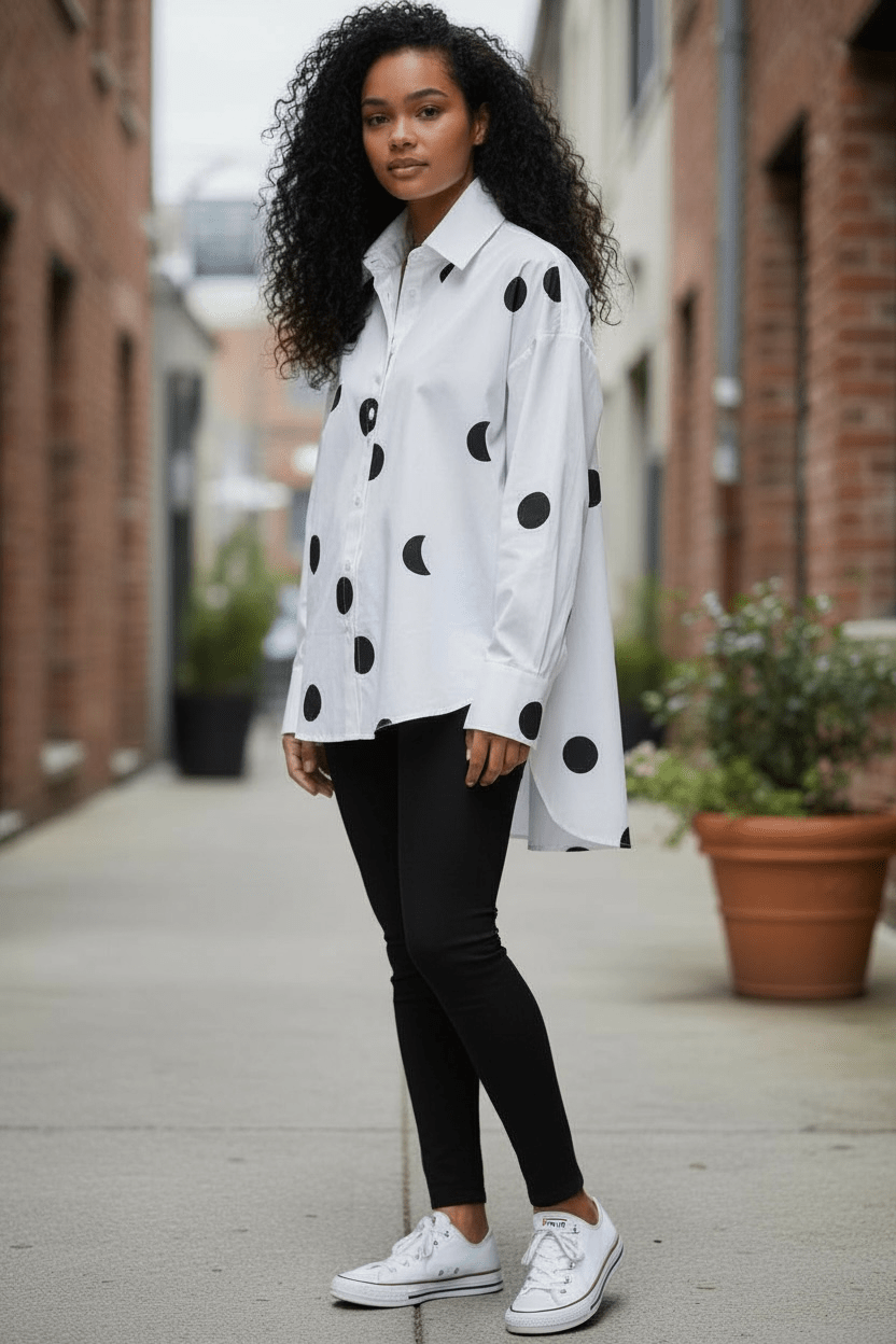 Polka Dot Hi Lo Blouse - House of FaSHUN by Shun Melson