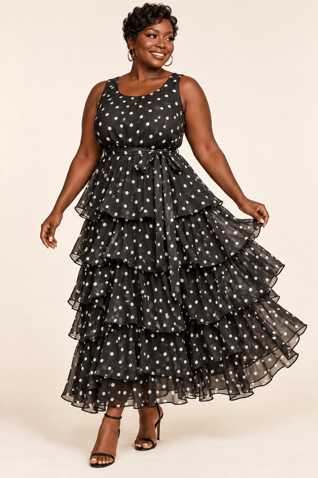 Polka Dot Tiered Ruffle Dress - House of FaSHUN by Shun Melson