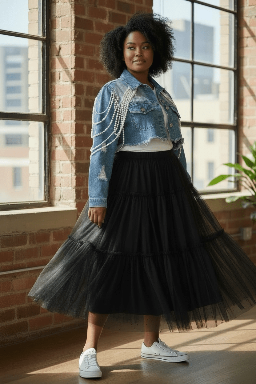 PREORDER Pearl Denim Cropped Jacket - House of FaSHUN by Shun Melson