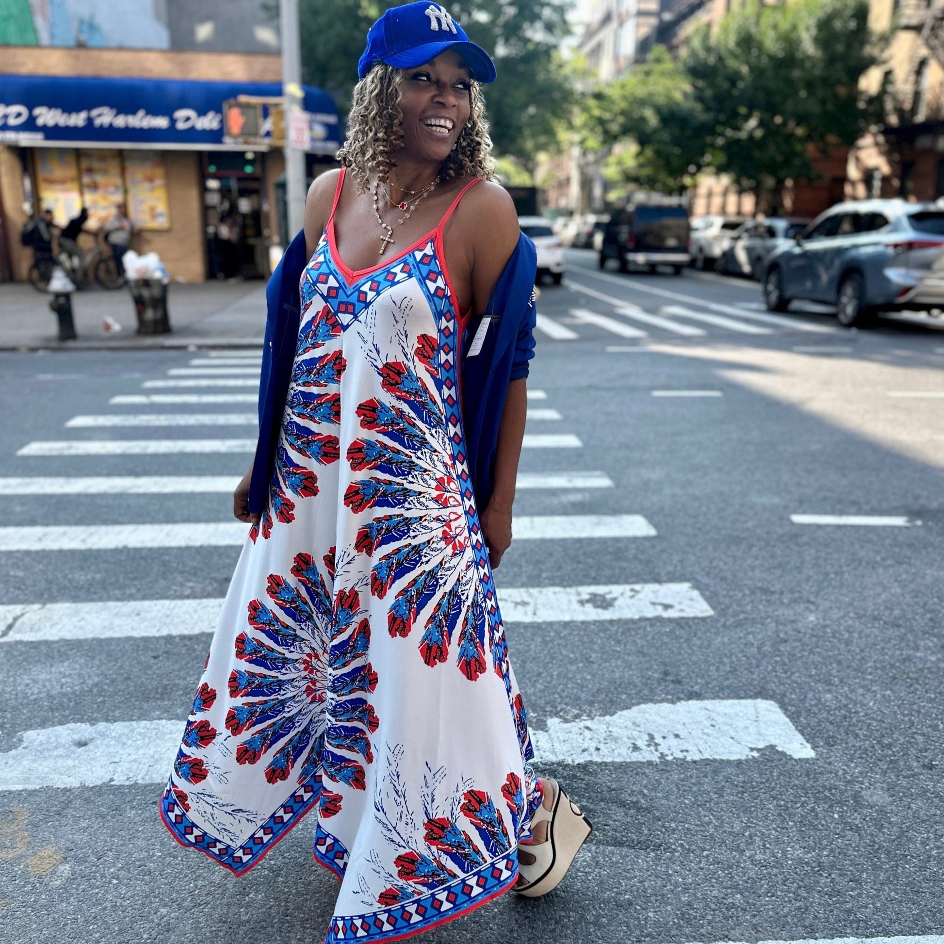 Red Blue Summer Time Dress - House of FaSHUN by Shun Melson